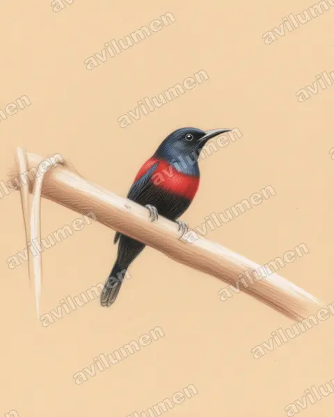 Ilustración en Lápiz de color: Cinnyris nectarinioides (Suimanga ventrinegro)