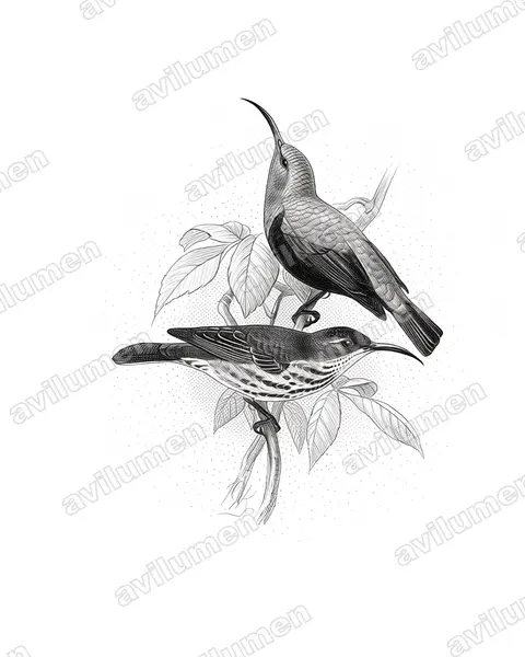 Ink illustration: Cinnyris notatus (Malagasy Green Sunbird)