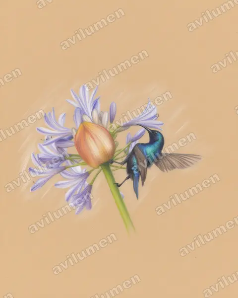 Illustration im Stil Buntstift: Jerichonektarvogel (Cinnyris osea)