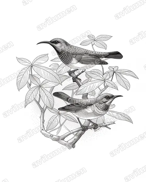 Illustration Encre : Cinnyris oustaleti (Souimanga d'Oustalet)