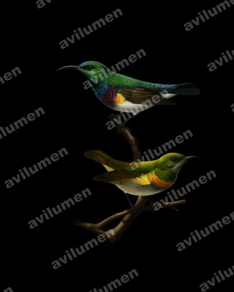 Illustration Huile : Cinnyris oustaleti (Souimanga d'Oustalet)