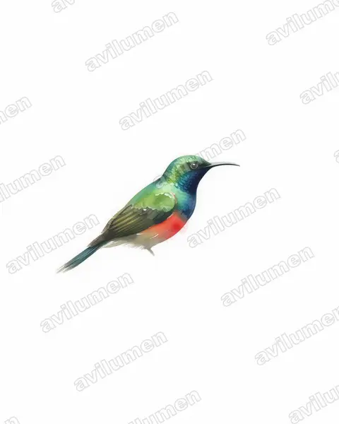 Ilustración en Acuarela: Cinnyris pulchellus (Suimanga colilargo)
