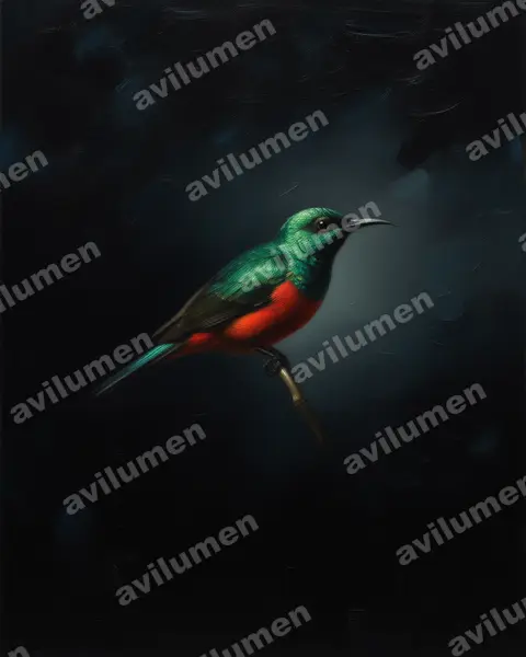 Ilustración en Óleo: Cinnyris pulchellus (Suimanga colilargo)