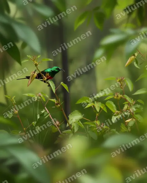Ilustración en Realista: Cinnyris pulchellus (Suimanga colilargo)