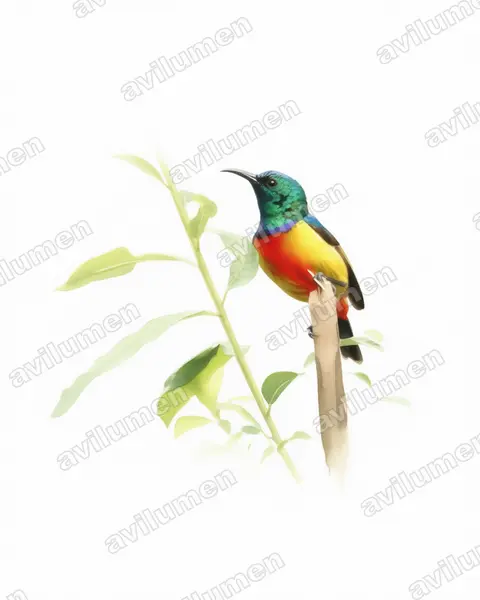 Watercolor illustration: Cinnyris regius (Regal Sunbird)