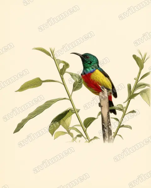Vintage plate illustration: Cinnyris regius (Regal Sunbird)
