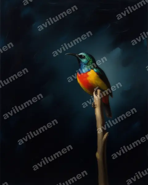 Oil illustration: Cinnyris regius (Regal Sunbird)