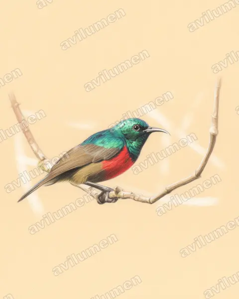 Ilustración en Lápiz de color: Cinnyris reichenowi (Cinnyris preussi)