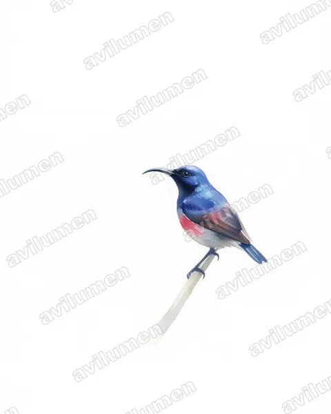 Ilustración en Acuarela: Cinnyris rufipennis (Suimanga alirrojo)