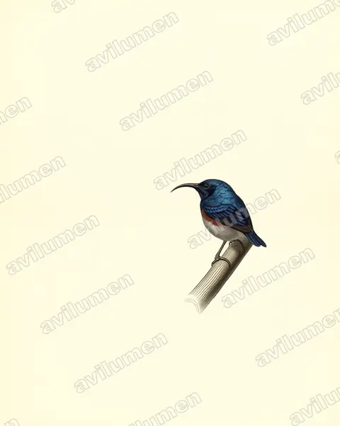 Ilustración en Lámina antigua: Cinnyris rufipennis (Suimanga alirrojo)
