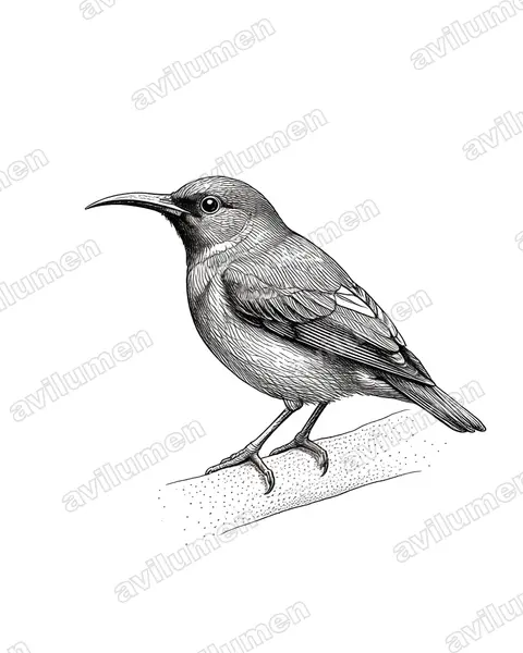 Ilustración en Tinta: Cinnyris rufipennis (Suimanga alirrojo)