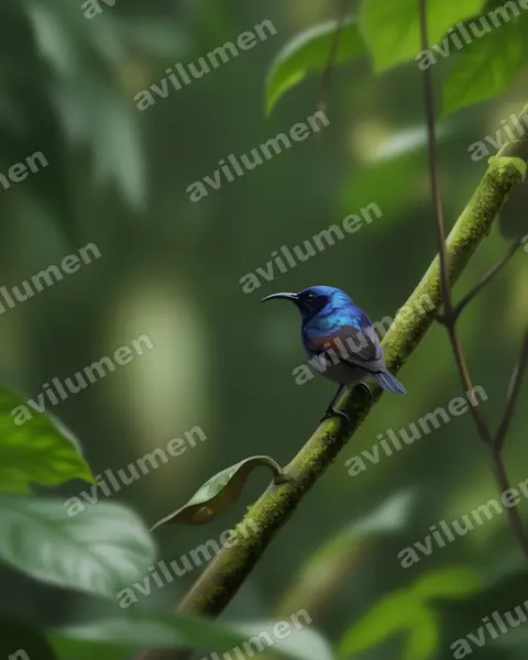 Ilustración en Realista: Cinnyris rufipennis (Suimanga alirrojo)