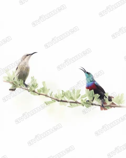 Ilustración en Acuarela: Cinnyris shelleyi (Suimanga de Shelley)
