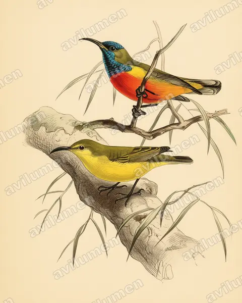 Flame-breasted sunbird（Cinnyris solaris）的古典图版插画
