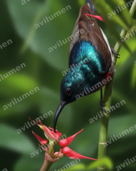 Ilustración en Realista: Cinnyris sovimanga (Suimanga malgache​)