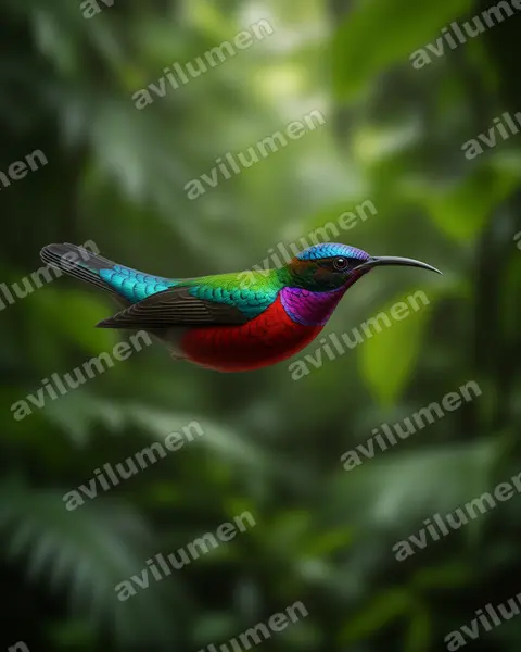Ilustración en Realista: Cinnyris superbus (Suimanga soberbio)