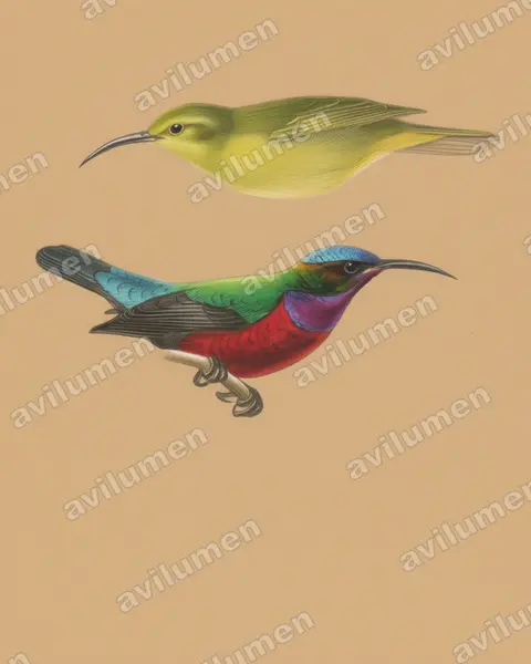 Ilustración en Lápiz de color: Cinnyris superbus (Suimanga soberbio)