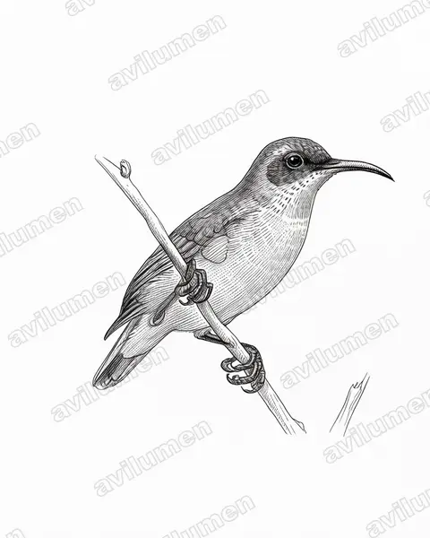 Ursula's Sunbird(Cinnyris ursulae)的钢笔墨线插画
