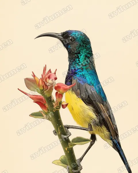 Illustration im Stil Historische Tafel: Ziernektarvogel (Cinnyris venustus)