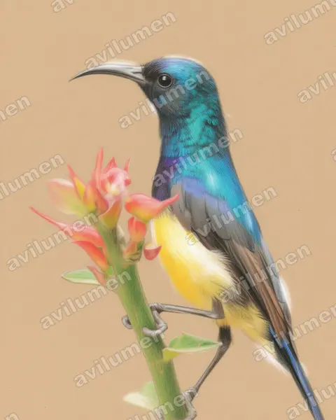 Illustration im Stil Buntstift: Ziernektarvogel (Cinnyris venustus)