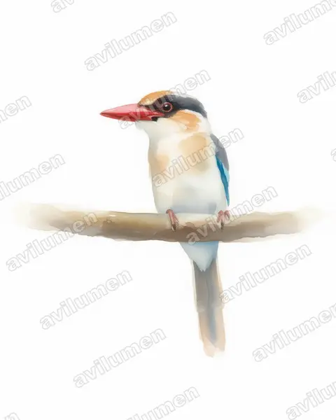 Ilustración en Acuarela: Cittura cyanotis (Martín cazador de Célebes)
