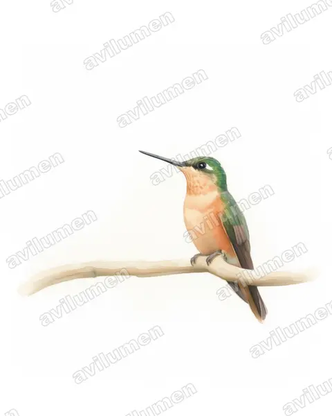 Watercolor illustration: Clytolaema rubricauda (Brazilian ruby)