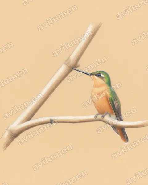 Colored pencil illustration: Clytolaema rubricauda (Brazilian ruby)
