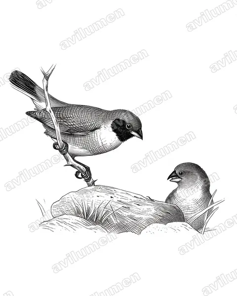 Angola waxbill（Coccopygia bocagei）的钢笔墨线插画