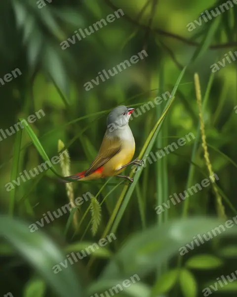 黄腹梅花雀（Coccopygia quartinia）的写实插画