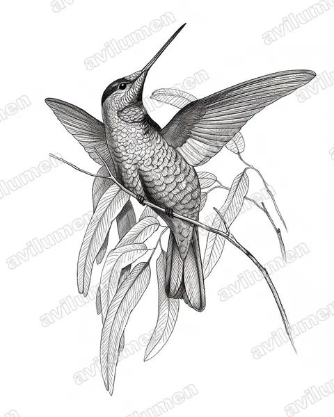 金尾星额蜂鸟（Coeligena eos）的钢笔墨线插画