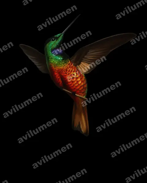 金尾星额蜂鸟（Coeligena eos）的油画插画