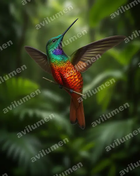 金尾星额蜂鸟（Coeligena eos）的写实插画