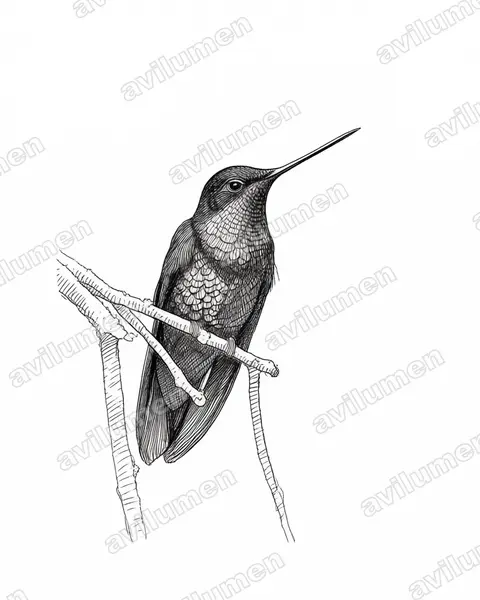 Ink illustration: Coeligena helianthea (Blue-throated starfrontlet)
