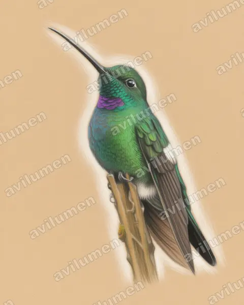 Illustration im Stil Buntstift: Fahlflügelkolibri (Coeligena lutetiae)