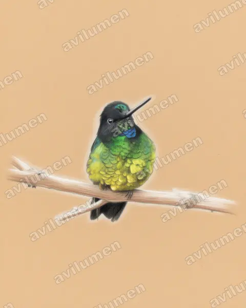 Ilustración en Lápiz de color: Coeligena orina (Inca del sol)