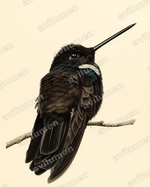 黑星额蜂鸟（Coeligena prunellei）的古典图版插画