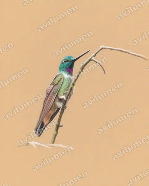 Ilustración en Lápiz de color: Coeligena violifer (Coeligena violifer)
