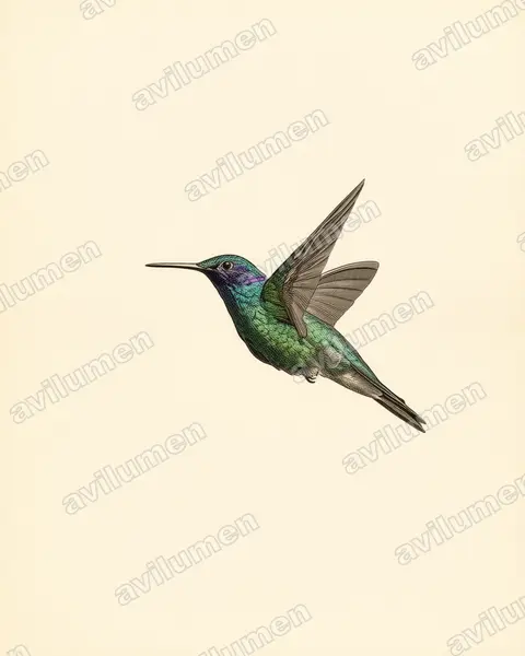Ilustración en Lámina antigua: Colibri coruscans (Colibrí rutilante​)