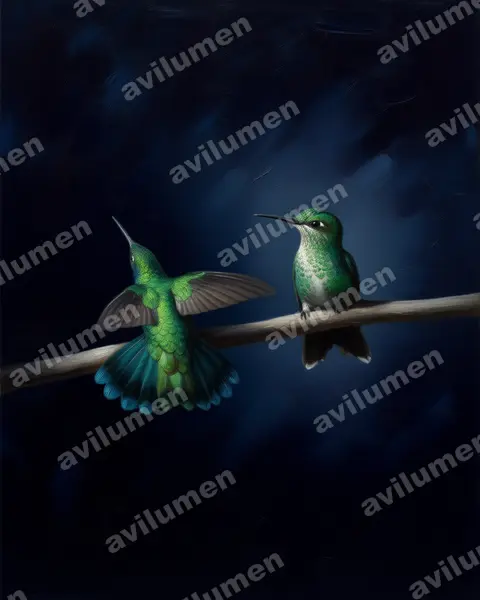 Ilustración en Óleo: Colibri cyanotus (Colibrí oreja violeta menor)