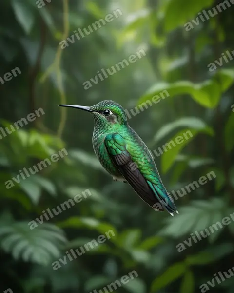 Ilustración en Realista: Colibri cyanotus (Colibrí oreja violeta menor)