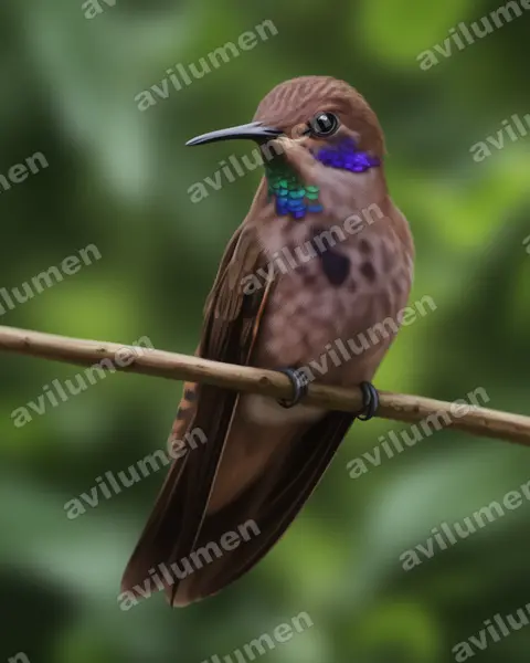褐紫耳蜂鸟(Colibri delphinae)的写实插画