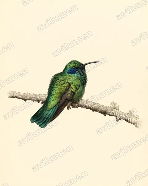 Vintage plate illustration: Colibri thalassinus (Mexican violetear)