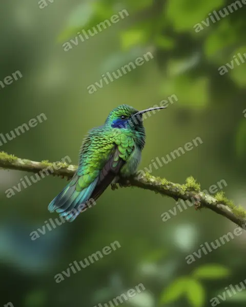 Realistic illustration: Colibri thalassinus (Mexican violetear)
