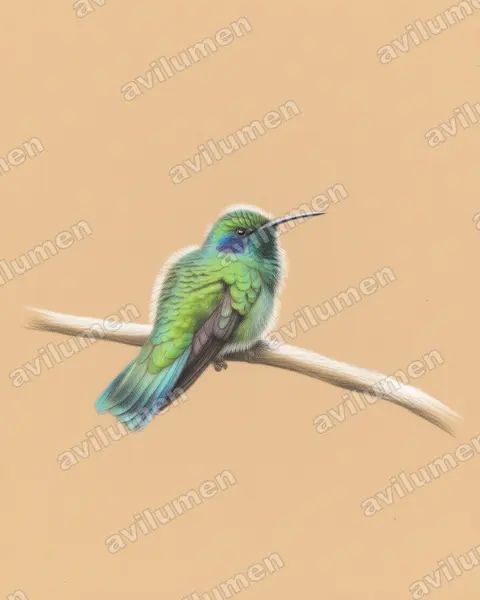 Colored pencil illustration: Colibri thalassinus (Mexican violetear)