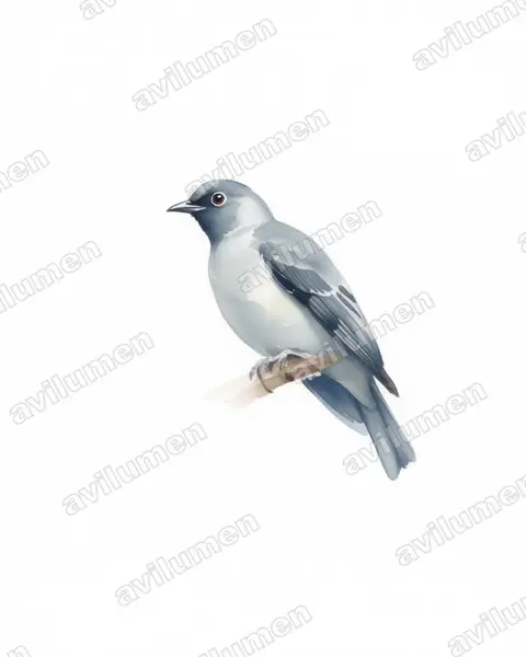 Ilustración en Acuarela: Conioptilon mcilhennyi (Cotinga carinegro​)