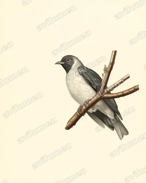 Ilustración en Lámina antigua: Conioptilon mcilhennyi (Cotinga carinegro​)