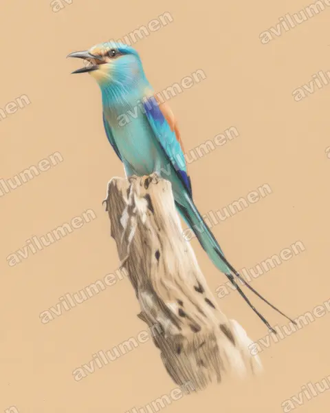 Illustration im Stil Buntstift: Senegalracke (Coracias abyssinicus)