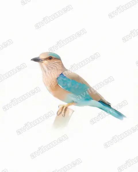 Ilustración en Acuarela: Coracias benghalensis (Carraca india)