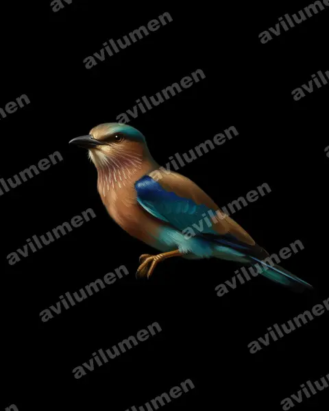 Ilustración en Óleo: Coracias benghalensis (Carraca india)