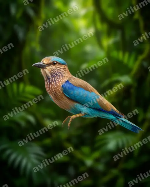 Ilustración en Realista: Coracias benghalensis (Carraca india)